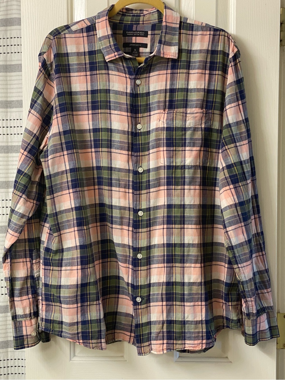 Banana Republic Organic Cotton Blend Plaid Button-Down Long Sleeve Shirt Size XL